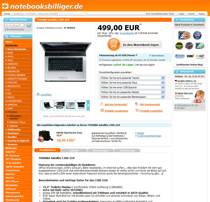 Neue Produktseite notebooksbilliger.de 
